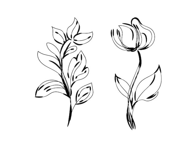 Diseño plano dibujado a mano con un simple contorno de flor