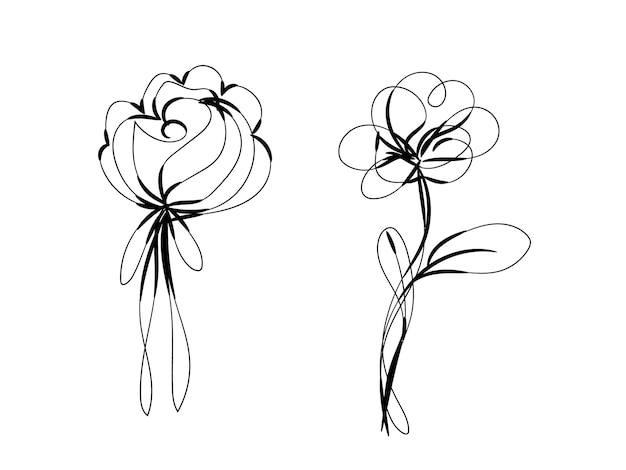 Diseño plano dibujado a mano con un simple contorno de flor