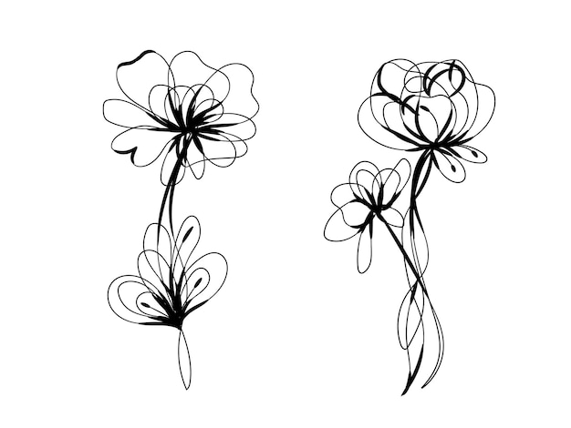 Diseño plano dibujado a mano con un simple contorno de flor