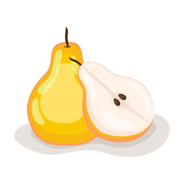 Diseño plano de dibujos animados de fruta de pera de colores amarillos