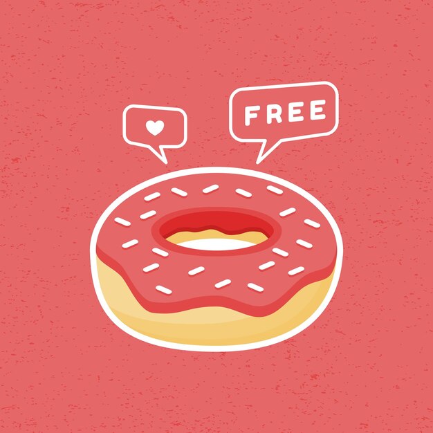 Diseño plano de donut con signo gratis y de amor.