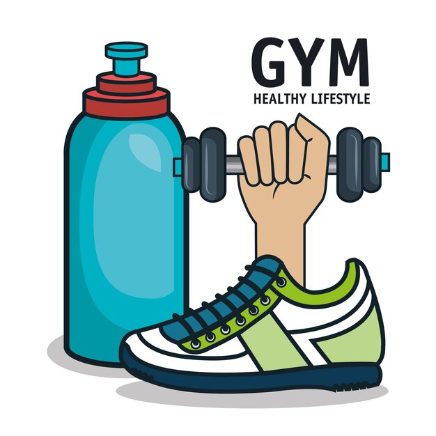 diseño plano del ejemplo del vector de los iconos del equipo de gimnasio