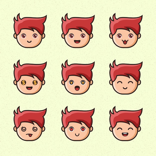 Diseño plano de expresión de cara de niño lindo