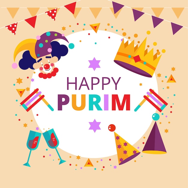 Diseño plano feliz día de Purim