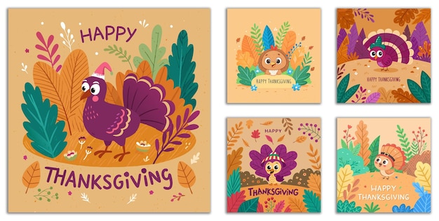Diseño plano festivo para el Día de Acción de Gracias con símbolos de otoño