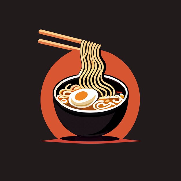 Diseño plano de fideos ramen deliciosos en un tazón