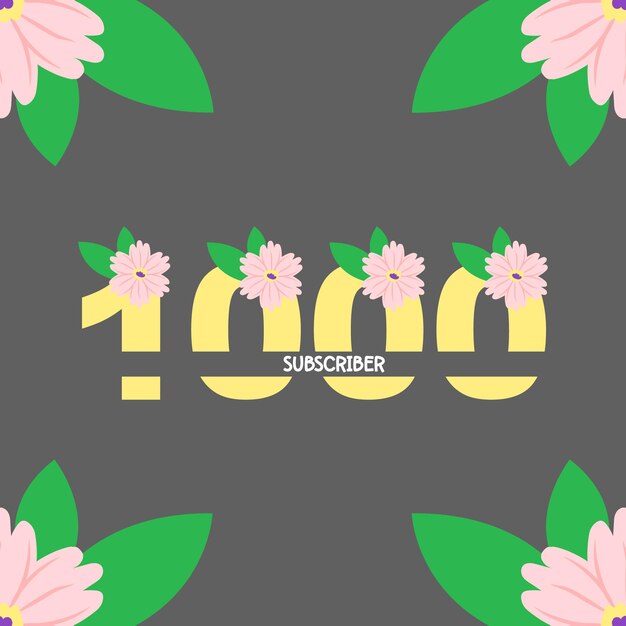 Vector diseño plano floral 1000 suscriptores