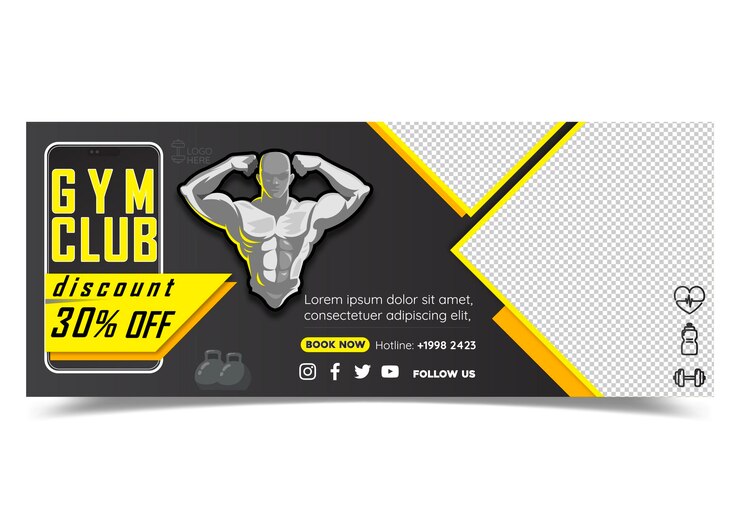 Diseño plano de fondo de descuento de club de gimnasio