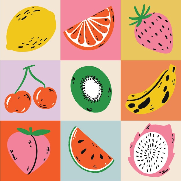 Vector diseño plano de frutas coloridas