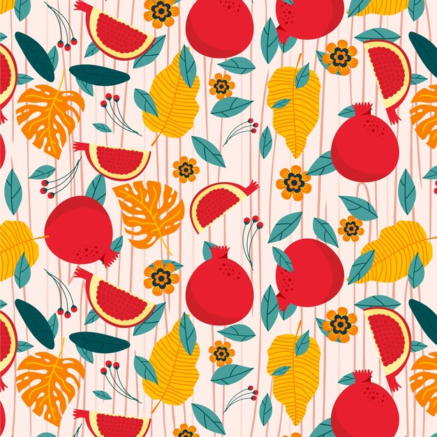 Diseño plano de frutas y estampado de flores.