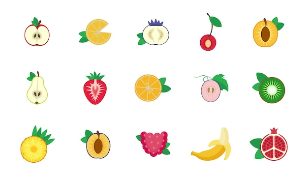 Diseño plano frutas Ilustración vectorial en fondo blanco Iconos