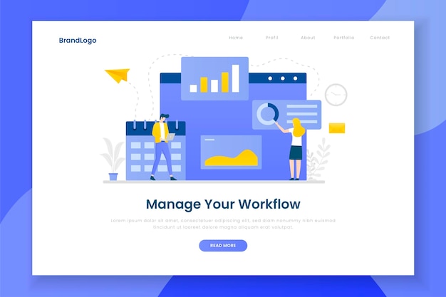 Diseño plano gestiona el concepto de página de destino de tu flujo de trabajo