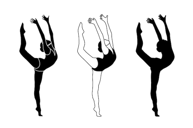 Diseño plano gimnasta gimnasio chica silueta ilustración Gimnasia Vector aislado