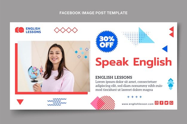 Vector diseño plano hablar inglés publicación de facebook