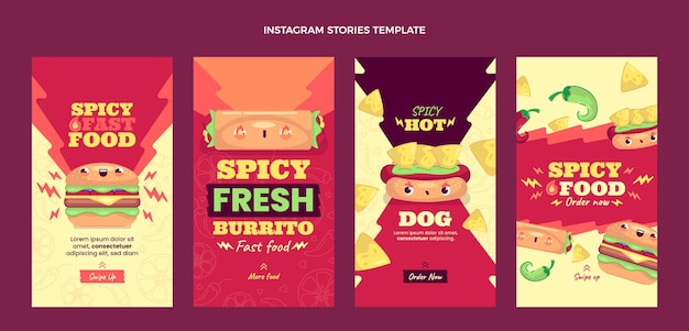 Vector diseño plano de historias de alimentos ig.