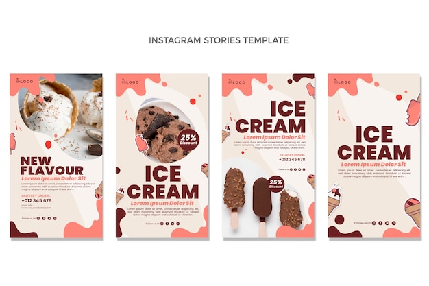 Diseño plano de historias de instagram de comida.