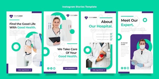 Diseño plano de historias médicas de instagram.