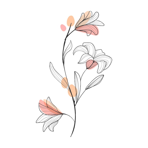 diseño plano de hojas lineales e ilustración de flores sobre fondo blanco