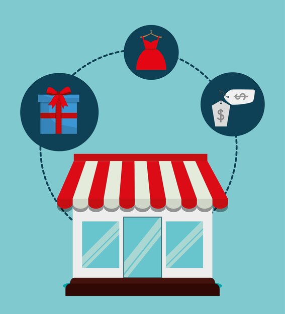 Diseño plano de icono de compras, ilustración vectorial