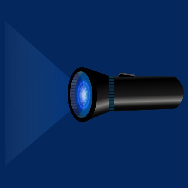 Diseño plano del icono de la linterna sobre un fondo azul oscuro