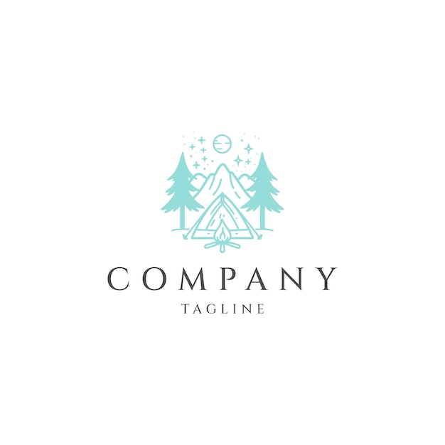 Diseño plano del icono vectorial del logotipo del campamento
