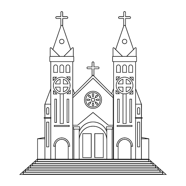 Diseño plano de iglesia de arte de línea negra de vector libre