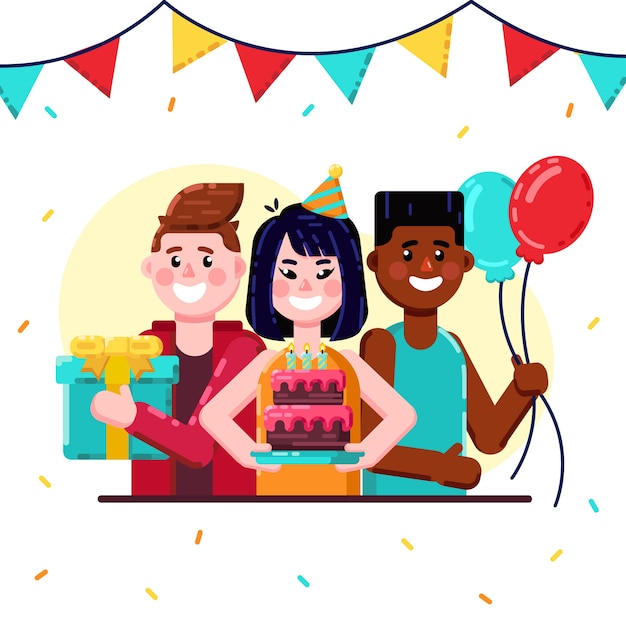 Diseño plano de la ilustración de la fiesta de cumpleaños