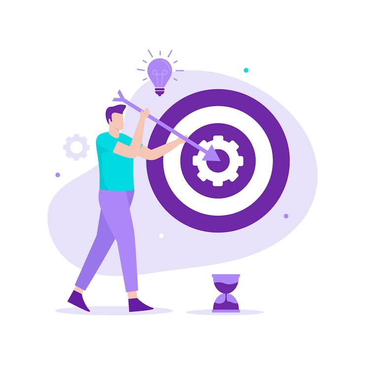 Vector diseño plano de la ilustración de gestión de objetivos empresariales. ilustración para sitios web, páginas de destino, aplicaciones móviles, carteles y pancartas.