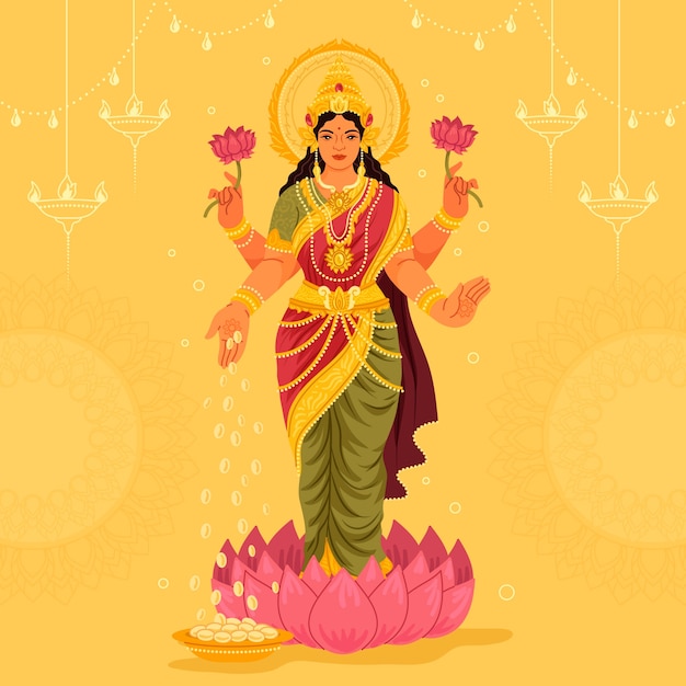 Diseño plano ilustración de Lakshmi