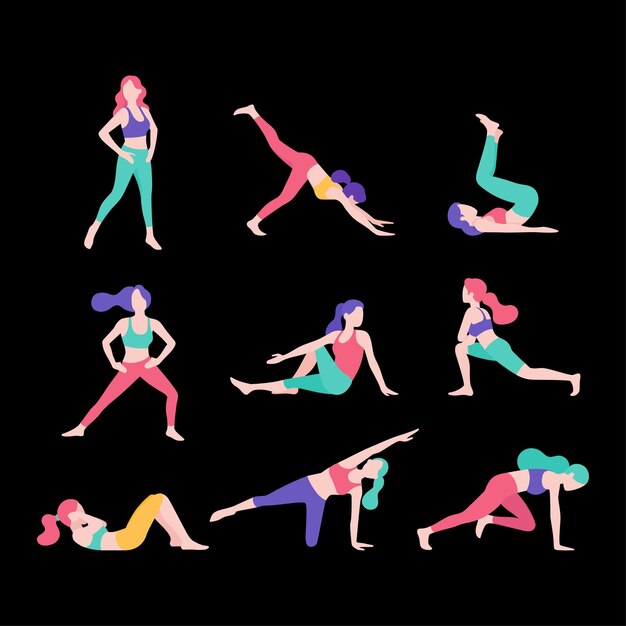 Vector diseño plano de ilustración de movimiento de gimnasio de yoga