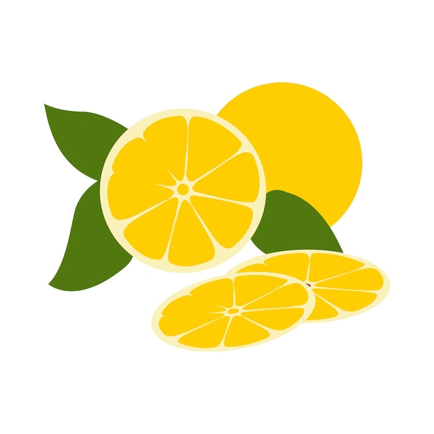 Diseño plano de ilustración de vector de fruta de limón amarillo fresco