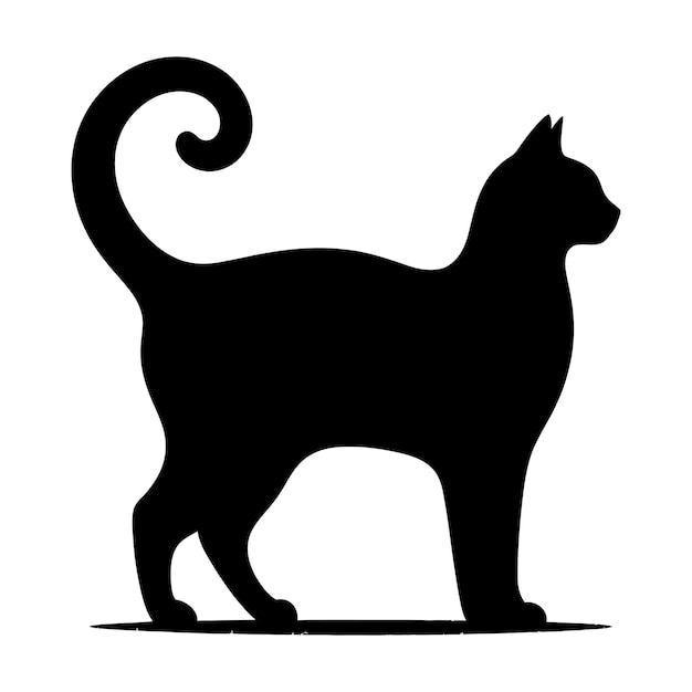 Diseño plano Ilustración vectorial de silueta de gato sobre un fondo blanco