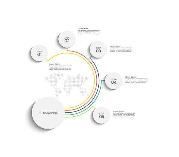 Vector diseño plano de infografía de negocios con 5 pasos