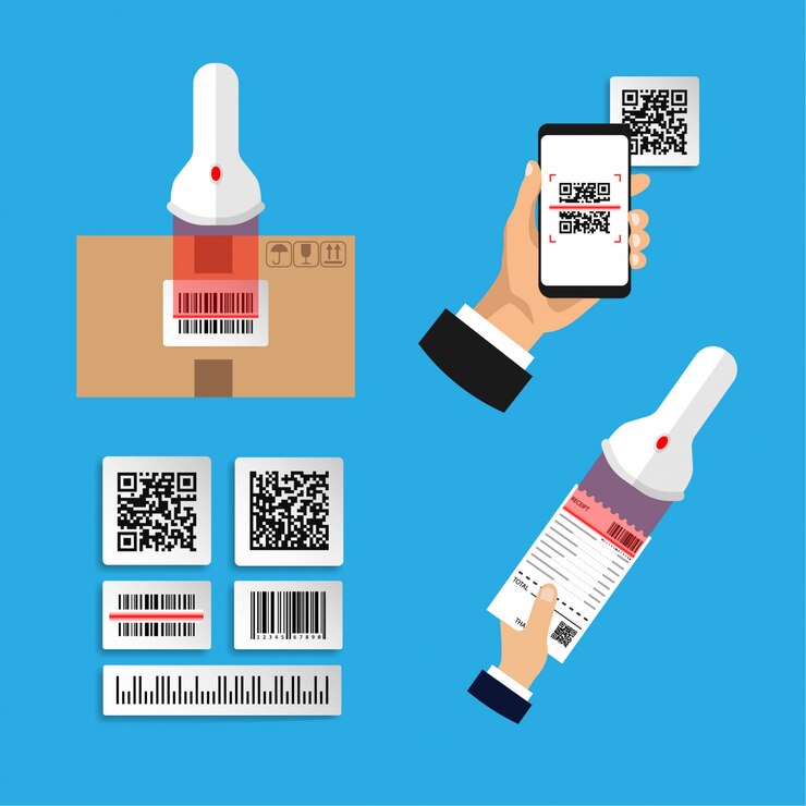 Vector diseño plano de infografías establecidas sobre códigos de escaneo. escanee el código de barras y el código qr. ilustración aislada