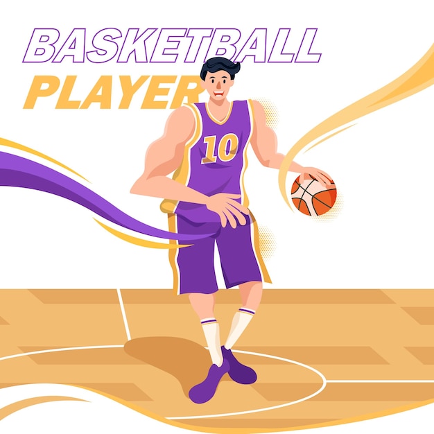 Vector diseño plano de jugador de baloncesto