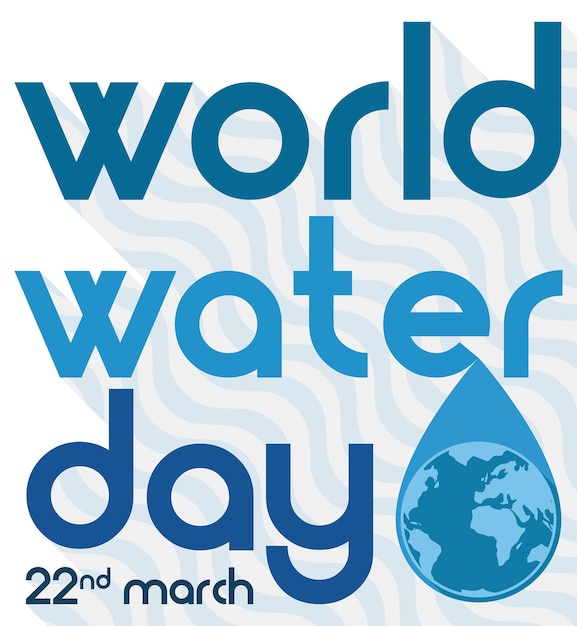 Diseño plano con larga sombra y patrón de onda para el Día Mundial del Agua decorado con gota y globo
