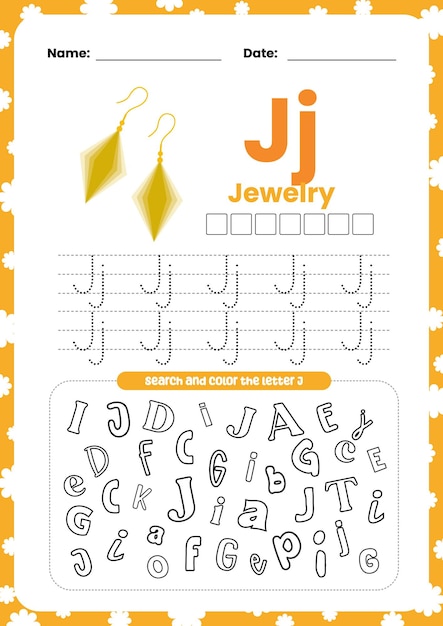 diseño plano lindo alfabeto colorido tarjeta flash para colorear rastro imprimible para la actividad de los niños