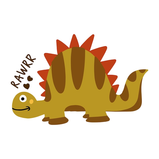 Vector diseño plano lindo dinosaurio dibujado a mano