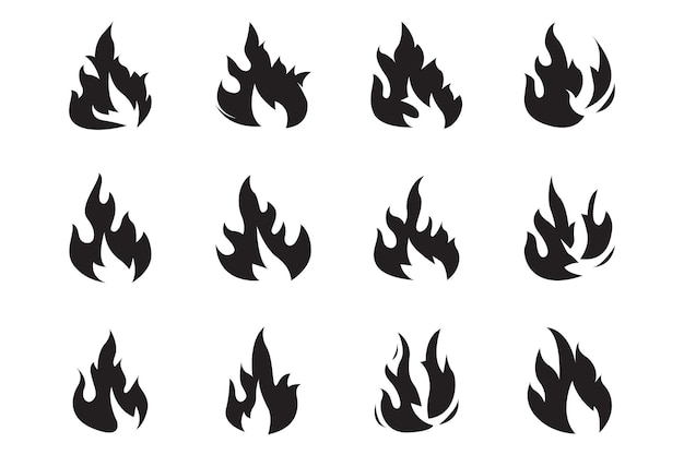 diseño plano logotipo de fuego conjunto de elementos de llama colección de silueta simple ilustración plantilla de icona de fuego