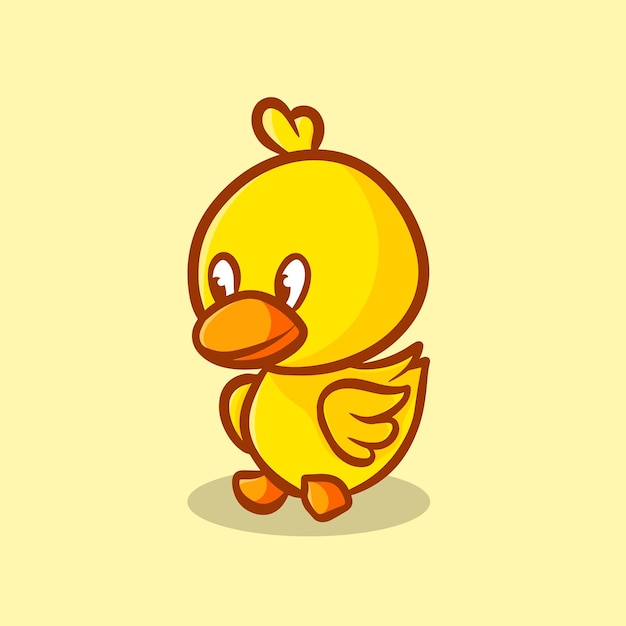 Diseño plano del logotipo de la mascota de la historieta del pato lindo Vector Premium