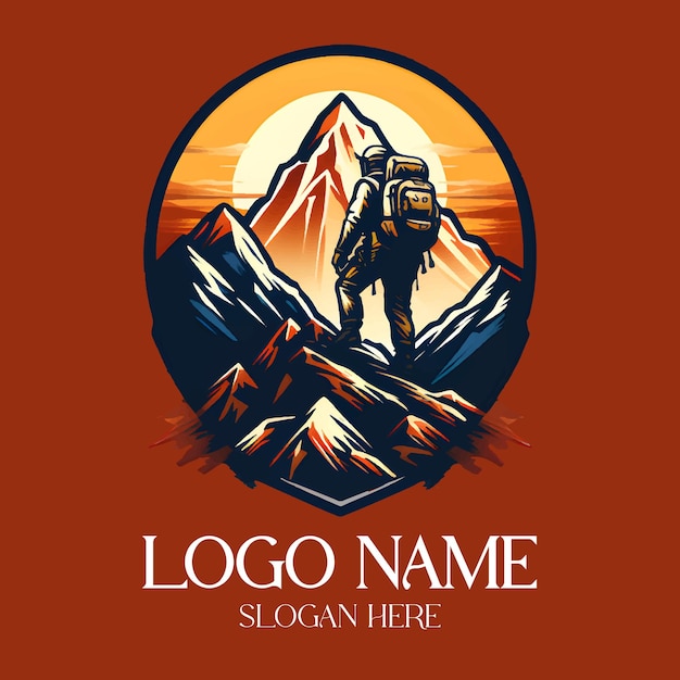 Diseño plano de logotipo montaña y senderismo IA generativa