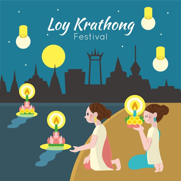 Diseño plano loy krathong concept