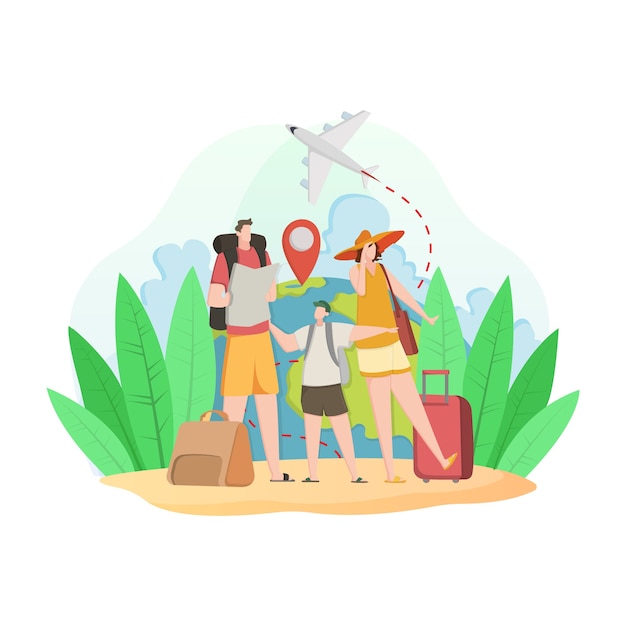 Diseño plano con mapa de lectura turística y visitas turísticas a lugares populares.