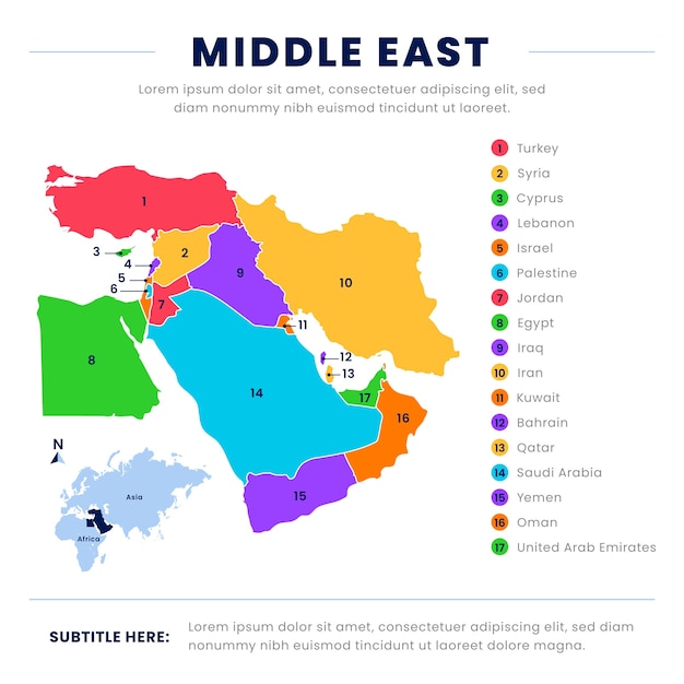 Vector diseño plano de mapa de oriente medio