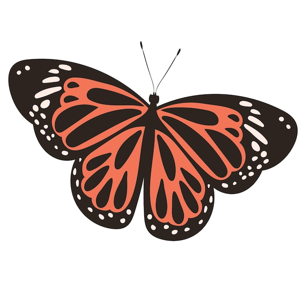 Diseño plano de mariposa sobre fondo blanco.