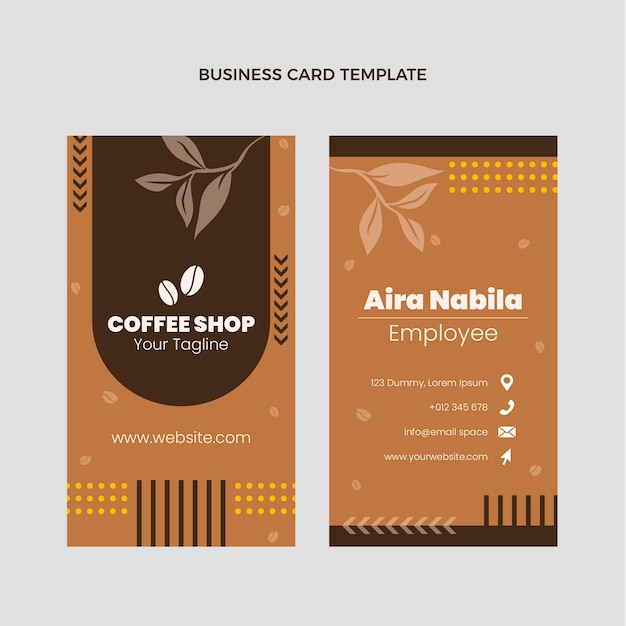 Diseño plano minimalista tarjeta de visita de cafetería vertical