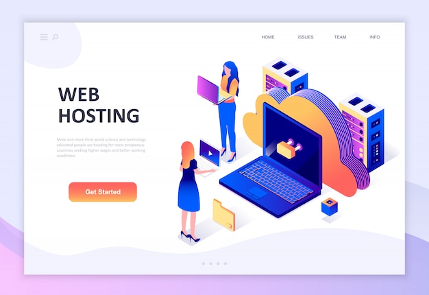 Diseño plano moderno concepto isométrico de alojamiento web.