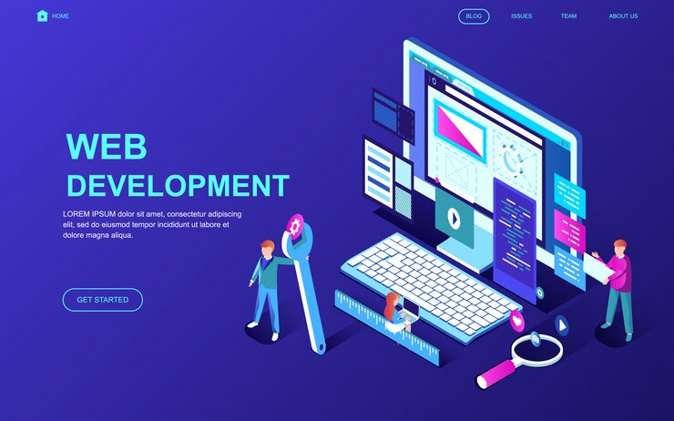 Vector diseño plano moderno concepto isométrico de desarrollo web.