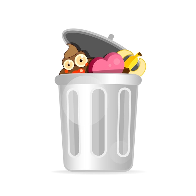 Diseño plano moderno del personaje de dibujos animados de la papelera de reciclaje. Ilustración de vector aislado sobre fondo blanco