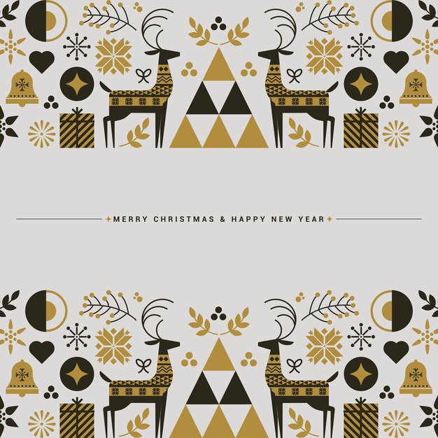Diseño plano moderno Tarjeta de felicitación de Navidad creativa Patrón de adornos navideños abstractos